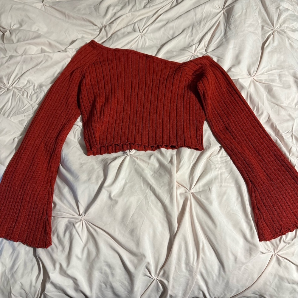 Princess Polly Off-Shoulder Ribbed Sweater - Deep Red - Picture 5 of 8